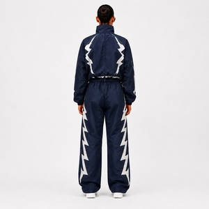 Nylon Black Athletic Tracksuit <b>Set</b> with Full Zip Jacket and Matching Pants for Sports Fitness Training Running and Outdoor Wear - Product Image 2