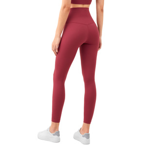 High Waist Full Length <b>Leggings</b> Solid Color Stretchy Breathable Sporty Knitted Spandex Polyester Women's Workout Pants - Product Image 1