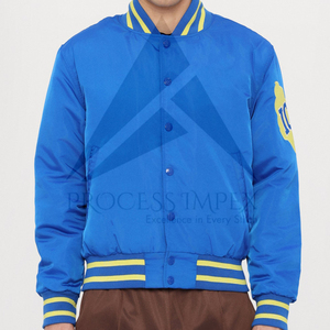 Blouson Bomber Homme Bleu Marine Décontracté à Fermeture Éclair Couleur Unie Col Rabattu en Polyester Coton Tricoté pour l'Automne - Product Image 3