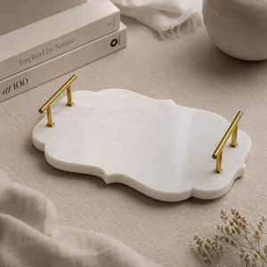 Plateau de service industriel en marbre avec poignée en laiton doré, accessoire décoratif pour la maison, les mariages et les hôtels, plateaux en laiton et en marbre - Product Image 1