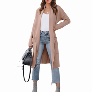 Custom <b>Women's</b> <b>Long</b> Cable Knit <b>Cardigan</b> Open Front Patch Pocket Duster Sweater OEM ODM Casual Winter Wear - Product Image 6