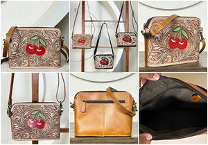 New Personalized Handmade Hand Tooled Cowhide Leather Crossbody Purse New Cheery Design Genuine Leather Women Sling Shoulder Bag - Product Image 3