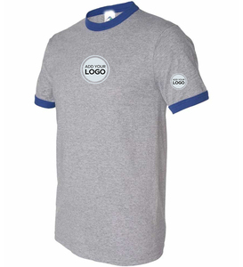 Direct Sales White Ringer T <b>Shirt</b> 100% Cotton Cropped Hem T <b>Shirts</b> - Product Image 1