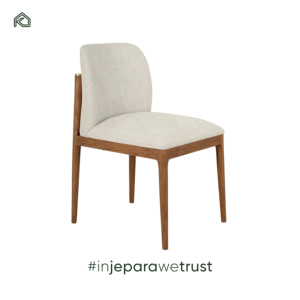 Silla de Comedor Moderna para Exterior con Patas de Madera de Teca Sungkai, Mimbre de Ratán y Terciopelo Blanco Crema para Restaurante - Beval - Product Image 2