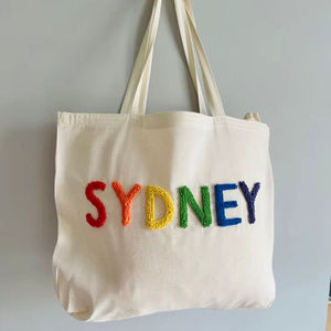 Bolsa de tela reutilizable, bolso de compras, bolso de hombro, bolsa para llevar la compra, para mujer, regalos promocionales, embalaje, chenilla con parches, lona de algodón - Product Image 1