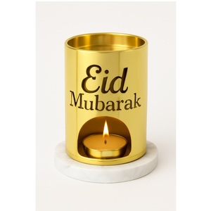 Bougeoir Eid Mubarak en or élégant Porte-bougies pour décorations du Ramadan et de l'Aïd Décoration de maison festive avec socle en marbre - Product Image 1