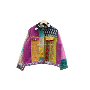 Vintage <b>Kantha</b> <b>Jacket</b> Wholesale 100% Cotton Denim Style Multi-Colour Handmade Ethnic Printed Designer <b>Jacket</b> - Product Image 1