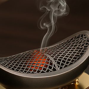 Quemador de incienso Bakhoor de metal hecho a mano de lujo con mango de madera – Quemador de incienso árabe tradicional - Product Image 5