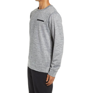 T-shirt en tricot à manches longues pour homme, gris, col rond, coupe classique, couleur unie, décontracté, respirant, polyester - Product Image 1