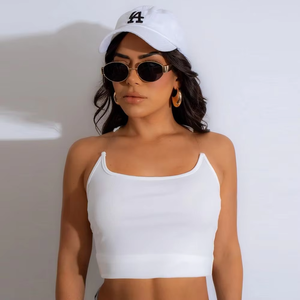 Women Black Knitted <b>Crop</b> <b>Top</b> Square Collar Sleeveless Minimalist Style Breathable Spandex Polyester Spring Summer Wear - Product Image 2