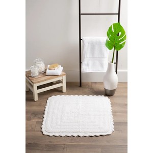 Tapis de bain rectangulaire en coton blanc, antidérapant avec dos en caoutchouc, fait main, style scandinave, bord festonné, lavable en machine - Product Image 3