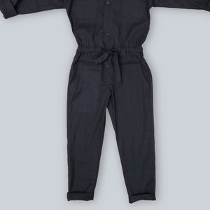 Customized Logo Printed Men's Dark Blue Long Sleeve Coveralls <b>With</b> Chest <b>Pockets</b> And Drawstring Waistband - Product Image 6