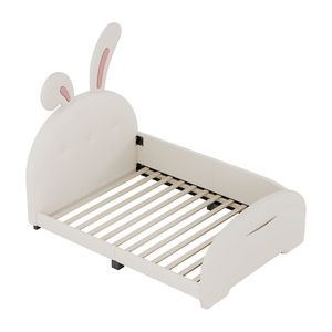 Twin Size White Upholstered <b>Rabbit</b> Shape Princess <b>Bed</b> with Platform Headboard and Footboard Kids' <b>Bed</b> Old SKU WF311629AA - Product Image 3
