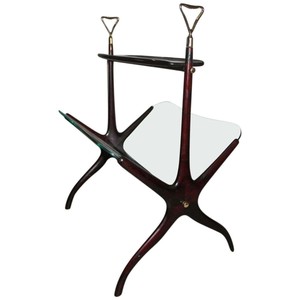 Handcrafted Teak Wood Curved Modern Magazine Rack with Storage Shelf - Wholesale - Product Image 2