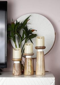 Wooden Eco-Friendly <b>Tall</b> Handmade Pillar Candle Holder Set Rustic Brown <b>Table</b> Centerpiece Home Decor Christmas - Product Image 2