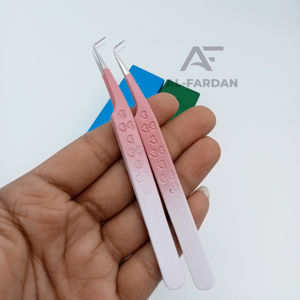<b>Japanese</b> Stainless Steel Ombre Two Tone Pink White Eyelash Extension Tweezers 90 Degree Heart <b>Print</b> Pointed Tip Lash Tweezers - Product Image 6