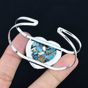 Blue Copper Turquoise Gemstone Jewelry Heart Shape Stone Bangle Elegant Stylish Gift For Women Handmade Jewelry - Product Image 3