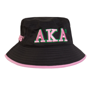 Sombrero de Pescador Negro Personalizado con Bordado de la Letra AKA, Ribete Rosa y Verde, Sombrero Casual para el Sol, Moda para Mujer, Uso en Exteriores - Product Image 1