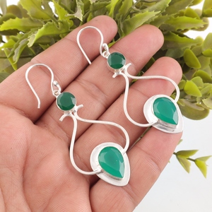 Nouveauté 2026 : Boucles d'oreilles artisanales en onyx vert, bijoux en argent sterling 925 plaqué pour femmes - Product Image 2