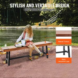 Banc de jardin en bois d'extérieur de 63 pouces avec pieds en métal, capacité de charge de 500 lb, pour parcs et hôtels - Product Image 4
