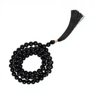 Collier Mala en Onyx Noir Naturel 108 Perles 8mm, Perles de Prière en Pierre Précieuse, Méditation Yoga, Cadeau, Pompon, Unisexe, Fait Main - Product Image 3