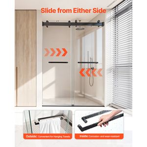 Porta scorrevole in vetro senza telaio per doccia, spessore 3/8" (10mm), 48"W x 76"H, silenziosa e anti-rottura - Product Image 6