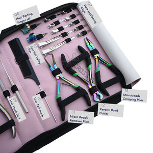 Professional Rainbow Hair Extension Tool Kit with Tape In Plier Micro Bead Crimper Keratin Bond <b>Cutter</b> Clips and Salon Scissors - Product Image 4