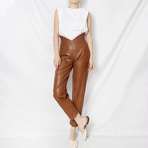 Pantalones de cuero sintético para mujer, estilo pull-on, cintura alta, suaves y elásticos, de PU, a la moda, casuales, para uso diario, OEM, ODM, venta al por mayor personalizada - Product Image 5