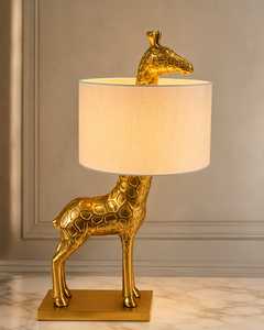 Large Modern <b>Giraffe</b> <b>Table</b> <b>Lamp</b> Gold Finished Metal Base Fabric Shade Neon Bulb Rectangle Indoor Living Room Use Luxury - Product Image 5