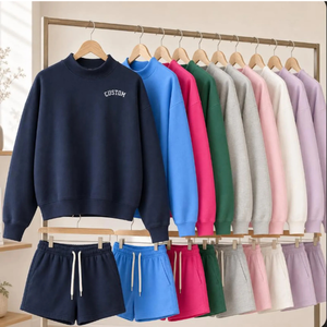 <b>Top</b> Selling Female 350Gsm French Terry Drop Shoulder Oversized Mock Neck Custom Print/Embroidered Athleisure Sweatshirt Sets - Product Image 3
