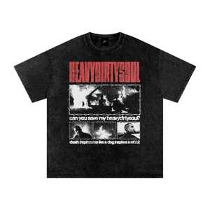 Camiseta Negra de Manga Corta para Hombre Heavy Dirty Soul, Cuello Redondo, Estilo Urbano, Estampado Fotográfico, Algodón Jersey, Corte Regular - Product Image 1