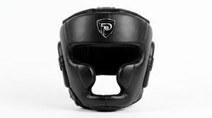 Protège-tête en cuir noir Dumela International unisexe pour l'entraînement, protection complète, fermeture à boucle et crochets - Product Image 1