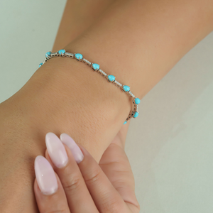 Elegant Most Trending Design Real 14K White <b>Gold</b> Turquoise & Diamond Sleek Tennis Bracelet Fine Unisex Wholesale Jewelry - Product Image 4