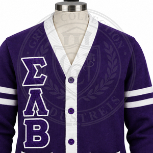 OEM FRATERNITY SIGMA LAMBDA BETA <b>WHITE</b> <b>CARDIGAN</b> ACRYLIC <b>KNITTED</b> WOMEN'S SWEATERS GREEK EMBROIDERY LOGO WINTER UNIVERSITY VARSITY - Product Image 2