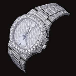 Montre personnalisée pour homme, cadran en verre blanc, mouvement à quartz, diamants en moissanite, style hip-hop, mécanique - Product Image 2