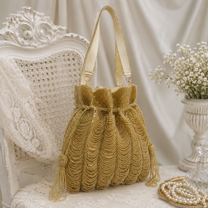 Sac Potli Perlé Doré et Argenté pour Femme, Pochette de Mariage et de Fête, Sac à Main Fait Main avec Cordon de Serrage, Ensemble de Sacs Ethniques pour Dames - Product Image 2