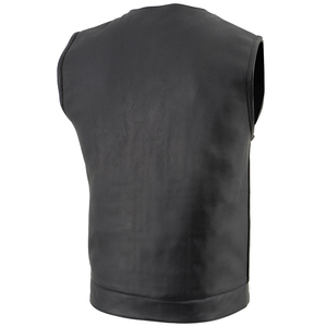 <b>Men's</b> <b>Black</b> Genuine Leather Moto <b>Vest</b> O-Neck Zipper Front Pockets Biker Waistcoat Outerwear Modern Casual Wholesale Supplier - Product Image 4