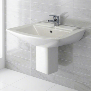 Ensemble de lavabo rectangulaire en céramique de qualité export avec demi-pied - Product Image 4