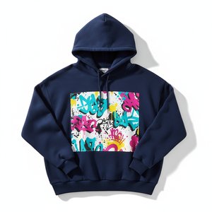 เสื้อสเวตเชิ้ตโอเวอร์ไซส์ ดีไซน์หรูหรา ไซส์พลัส สตรีทแวร์ ลายกราฟฟิตีด้านหน้า ผ้าฝ้าย 100% เฟรนช์เทอร์รี่ แขนปกติ - Product Image 1