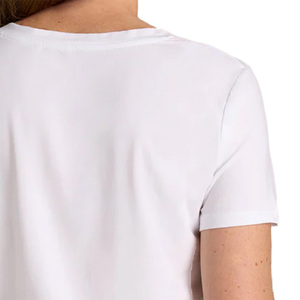 T-shirt pour femme à col en V, manches courtes, couleur unie, logo, vêtement décontracté, coupe classique, tissu jersey 100% coton biologique, séchage rapide, été - Product Image 4