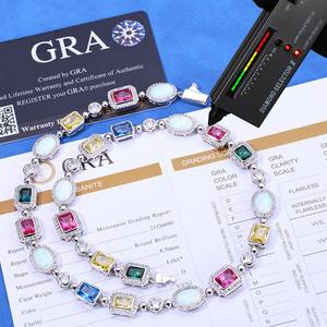 Moissanite Halo Tennis <b>Necklace</b> Colorful Gemstone Iced Sterling Silver Rhodium Plated Luxury <b>Statement</b> Chain Engagement - Product Image 1