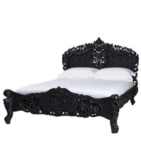 Lits Rococo Style français bois d'acajou massif artistique sculpté meubles de chambre à coucher Design européen antique lits noirs pour la maison hôtel
