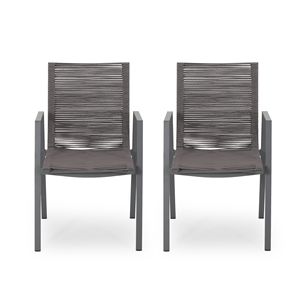 Set di 2 Sedie da Pranzo Moderne per Esterni, Grigio e Grigio Scuro, con Seduta in Alluminio e Corda - Product Image 2