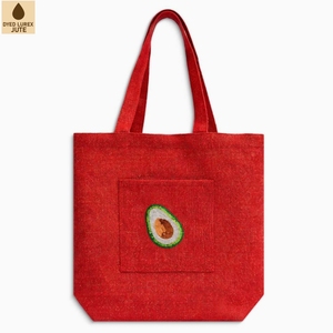 Bolsa de Yute Personalizada con Lentejuelas Bordadas en Rojo y Lurex, con Bolsillo Exterior, 38x39x12 cm, Venta al Por Mayor, OEM, Marca Privada, Exportador de Fábrica - Product Image 1