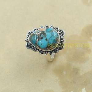 Blue Copper Oyster Turquoise <b>Ring</b> 925 Sterling <b>Silver</b> Handmade Vintage Floral <b>Statement</b> <b>Ring</b> Jewelry for Women Christmas Gift - Product Image 6