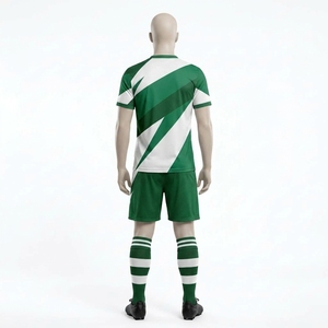 Custom Green <b>White</b> Breathable 100% Polyester Soccer Football Uniform Set Short Sleeve Jersey Shorts Striped <b>Socks</b> Team - Product Image 4
