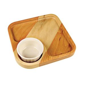 Plateau de service triangulaire en bois d'acacia fait main, design minimaliste, plateau à trois compartiments pour noix et en-cas - Product Image 4