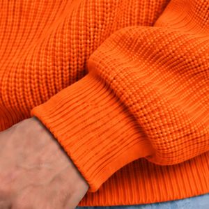 Bright Orange <b>Mens</b> Oversized Textured Sweatshirt Crew Neck <b>Long</b> <b>Sleeve</b> Casual Pullover Relaxed Fit Streetwear Autumn Winter <b>Top</b> - Product Image 6