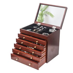 <b>Large</b> 6-Layer Wooden Jewelry Organizer with Mirror for Necklace and Ring Storage Elegant <b>Gift</b> <b>Box</b> - Product Image 2