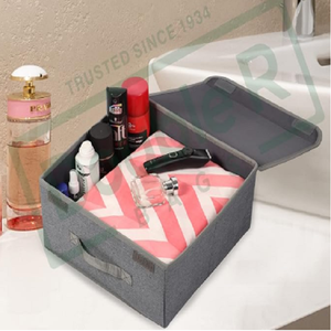 Foldable Fabric Storage Cube <b>Box</b> with Lid Closet Organizer Bin and Carry Handles for Bedroom Wardrobe Shelves and Home - Product Image 5